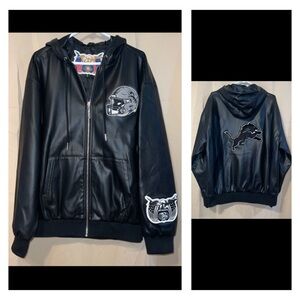 Men’s Size Medium Jeff Hamilton Black Leather Hooded Jacket - NFL Detroit Lions